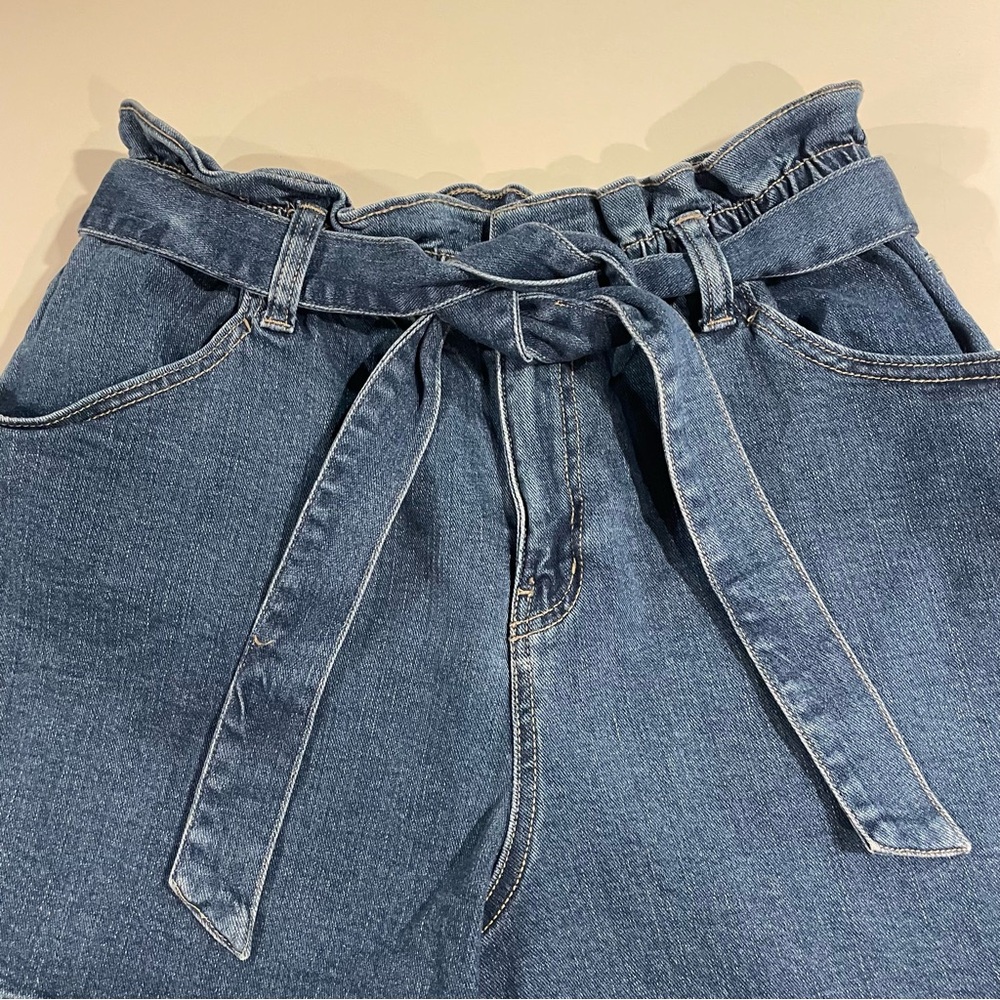 Time & Tru Paper Bag Denim Shorts Self Tie Women 12 High Rise Blue Boho Cottage - Picture 5 of 10